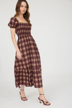 Load image into Gallery viewer, Plaid Smocked Puff Sleeve Ruffle Hem Mid
