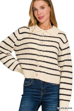 Load image into Gallery viewer, Striped Collared 5 Button Cardigan
