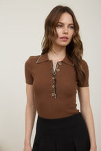 Load image into Gallery viewer, Contrast Trim Half Button Sweater Knit P
