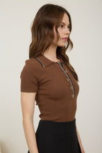 Load image into Gallery viewer, Contrast Trim Half Button Sweater Knit P
