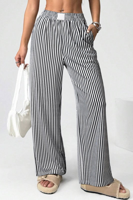 Stripe Patched Waist Pocketed Pants