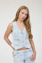 Load image into Gallery viewer, V Neck Sleeveless Button Down Denim Vest

