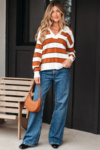 Load image into Gallery viewer, Stripe Ribbed Polo Collar Drop Shoulder
