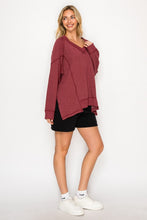 Load image into Gallery viewer, V-neck Dolman Sleeve Detail Patched Sweatshirt
