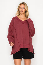 Load image into Gallery viewer, V-neck Dolman Sleeve Detail Patched Sweatshirt
