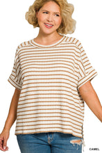 Load image into Gallery viewer, Plus Stripe Jacquard Round-neck Box Tee
