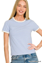 Load image into Gallery viewer, Striped Contrast Trim Rib Banded Tee

