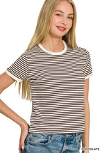 Load image into Gallery viewer, Striped Contrast Trim Rib Banded Tee
