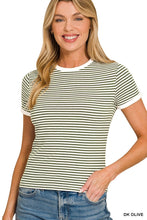 Load image into Gallery viewer, Striped Contrast Trim Rib Banded Tee
