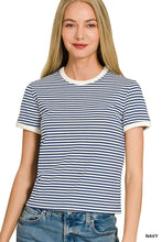 Load image into Gallery viewer, Striped Contrast Trim Rib Banded Tee
