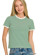Load image into Gallery viewer, Striped Contrast Trim Rib Banded Tee

