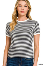 Load image into Gallery viewer, Striped Contrast Trim Rib Banded Tee
