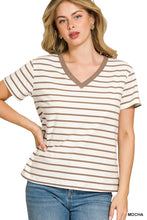 Load image into Gallery viewer, Striped V-neck T-shirts
