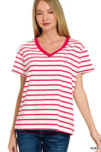 Load image into Gallery viewer, Striped V-neck T-shirts
