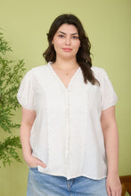 Load image into Gallery viewer, Plus Lace Detail Puff Sleeve Button Down
