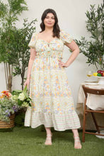 Load image into Gallery viewer, Plus Floral Sweetheart Front Tie Puff Sleeve
