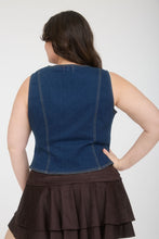 Load image into Gallery viewer, Plus V Neck Sleeveless Button Down Denim
