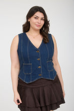 Load image into Gallery viewer, Plus V Neck Sleeveless Button Down Denim
