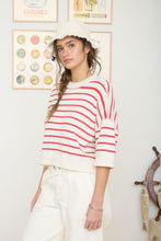 Load image into Gallery viewer, Stripe Raw Edge Drop Shoulder Short Sleeve
