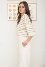 Load image into Gallery viewer, Stripe Raw Edge Drop Shoulder Short Sleeve
