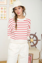 Load image into Gallery viewer, Stripe Raw Edge Drop Shoulder Short Sleeve

