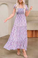 Load image into Gallery viewer, Floral Short Bubble Sleeve Smocked Maxi
