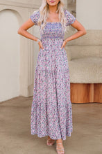 Load image into Gallery viewer, Floral Short Bubble Sleeve Smocked Maxi
