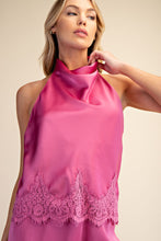 Load image into Gallery viewer, Satin Halter Neck Open Back Lace Trim Top
