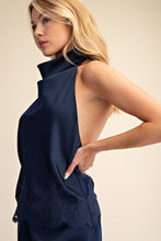 Load image into Gallery viewer, Satin Halter Neck Open Back Lace Trim Top

