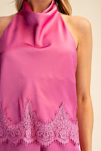 Load image into Gallery viewer, Satin Halter Neck Open Back Lace Trim Top
