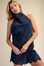 Load image into Gallery viewer, Satin Halter Neck Open Back Lace Trim Top
