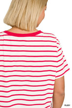 Load image into Gallery viewer, Plus Striped V-neck T-shirts

