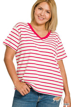 Load image into Gallery viewer, Plus Striped V-neck T-shirts
