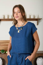 Load image into Gallery viewer, Dark Chambray Short Sleeve Back Button T
