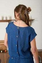 Load image into Gallery viewer, Dark Chambray Short Sleeve Back Button T
