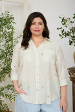 Load image into Gallery viewer, Plus Stripe Floral Embroidery Long Sleev
