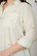 Load image into Gallery viewer, Plus Stripe Floral Embroidery Long Sleev
