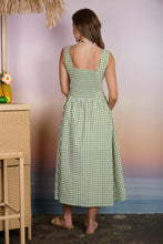 Load image into Gallery viewer, Plaid Basque Waist Sleeveless Midi Dress
