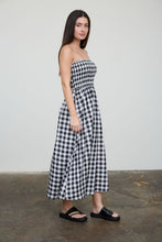 Load image into Gallery viewer, Plaid Strapless Smocked Midi Sundress
