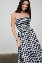 Load image into Gallery viewer, Plaid Strapless Smocked Midi Sundress
