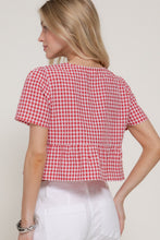 Load image into Gallery viewer, Short Slv Tie Detail Check Woven Top
