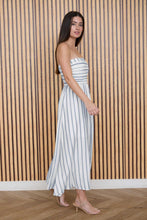 Load image into Gallery viewer, Stripe Pleated Strapless Linen Midi Dres
