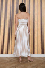 Load image into Gallery viewer, Stripe Pleated Strapless Linen Midi Dres
