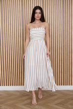 Load image into Gallery viewer, Stripe Pleated Strapless Linen Midi Dres
