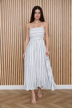 Load image into Gallery viewer, Stripe Pleated Strapless Linen Midi Dres
