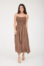 Load image into Gallery viewer, Polka Dot Smocked Basque Waist Midi Dres
