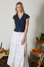 Load image into Gallery viewer, V Neck Lace Trim Button Down Back Tie Bl
