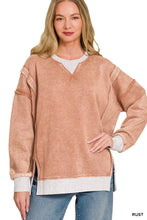 Load image into Gallery viewer, Fleece Acid Washed Contrast Trim Pullove
