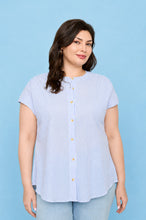 Load image into Gallery viewer, Plus Stripe Round Neck Button Down Shirt

