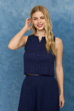 Load image into Gallery viewer, Shirred Button Down Sleeveless Top
